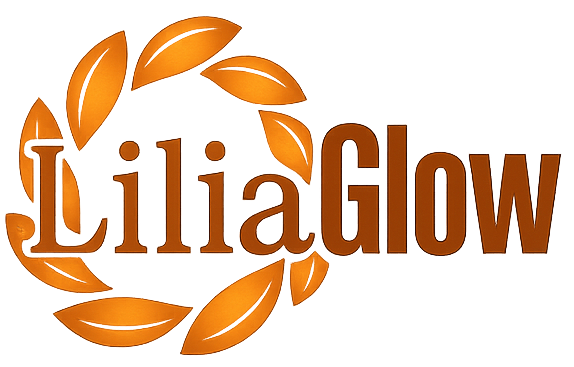 Logo for Lilia Glow with orange leaves on a white background